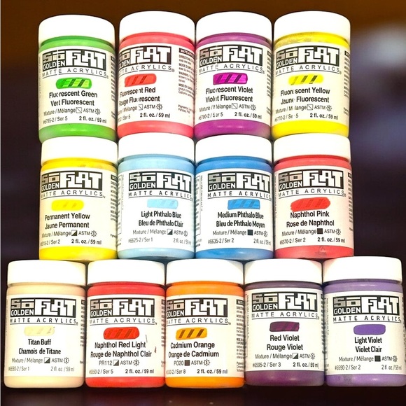 Lot of 13 Golden SoFlat Matte Acrylic 2 oz Paint Jars, Swapping is available - Picture 1 of 4